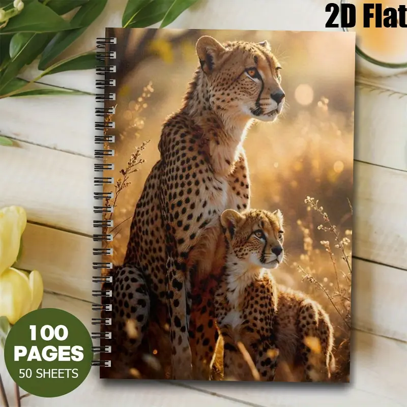 1 Cheetah Family Spiral Notebook, 5.7x8.26 Inch, High-Quality Lined Pages, Durable Binding, Wildlife Journal for Safari Adventures, Nature Observation Notebook, Perfect Gift for Animal Lovers on Thanksgiving and Christmas [2D] Flat