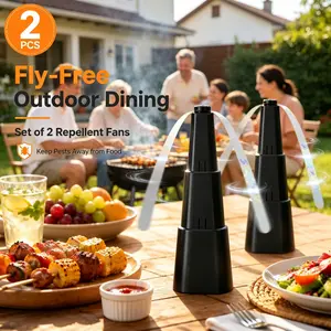 2 Pack Outdoor Fly Repellent Fans Portable Tabletop Bug Deterrent Fans With Reflective Ribbons Keep Flies Insects Away From Food For Patio Picnic BBQ Dining