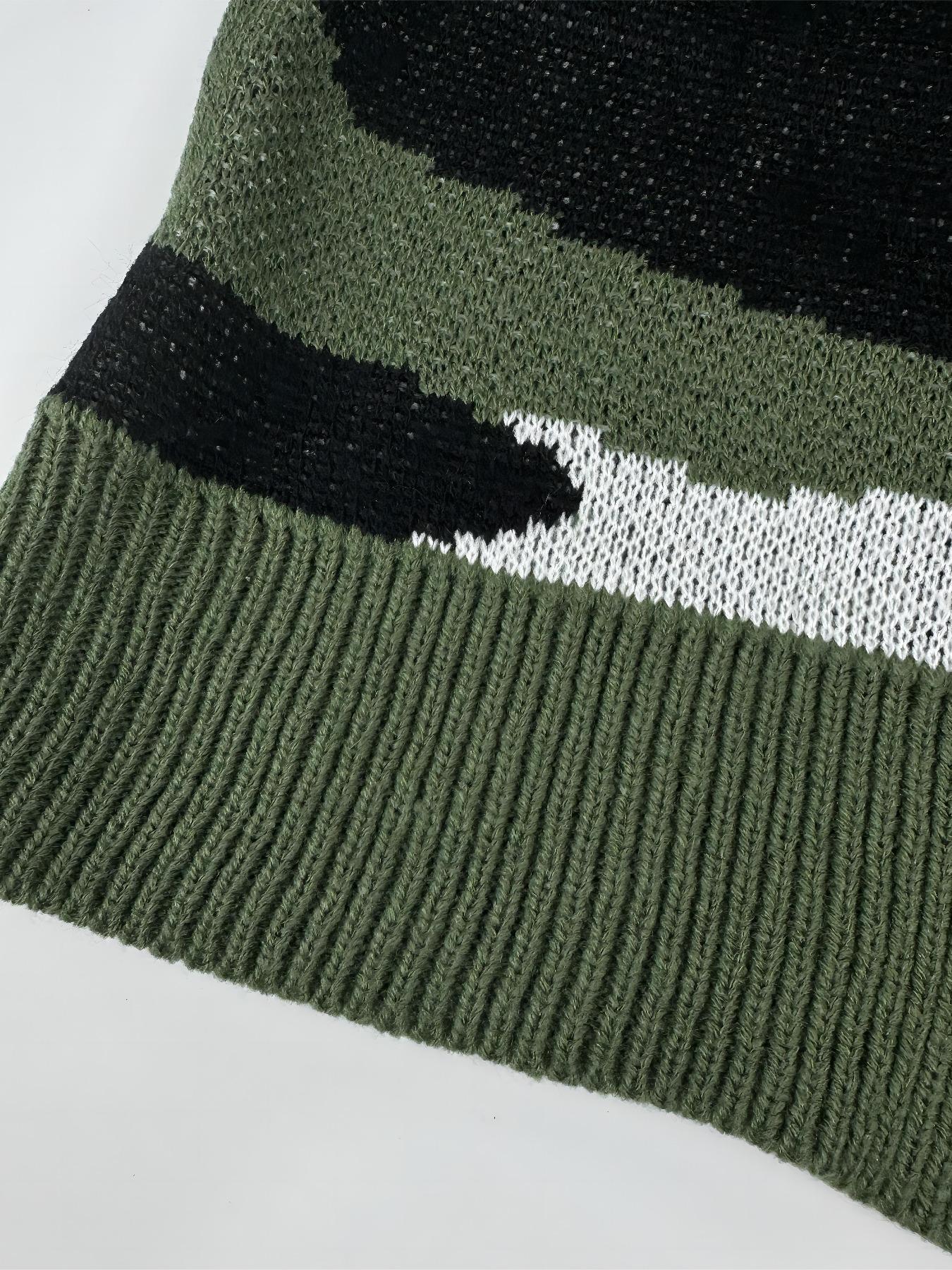 Women's Camo Print Open Front Cardigan, Loose, Casual Long Sleeve Drop Shoulder Knit Outerwear, Ladies Fall & Winter Clothes, Women Fall Outfit, Colorblock Midi Cardigan Sweater