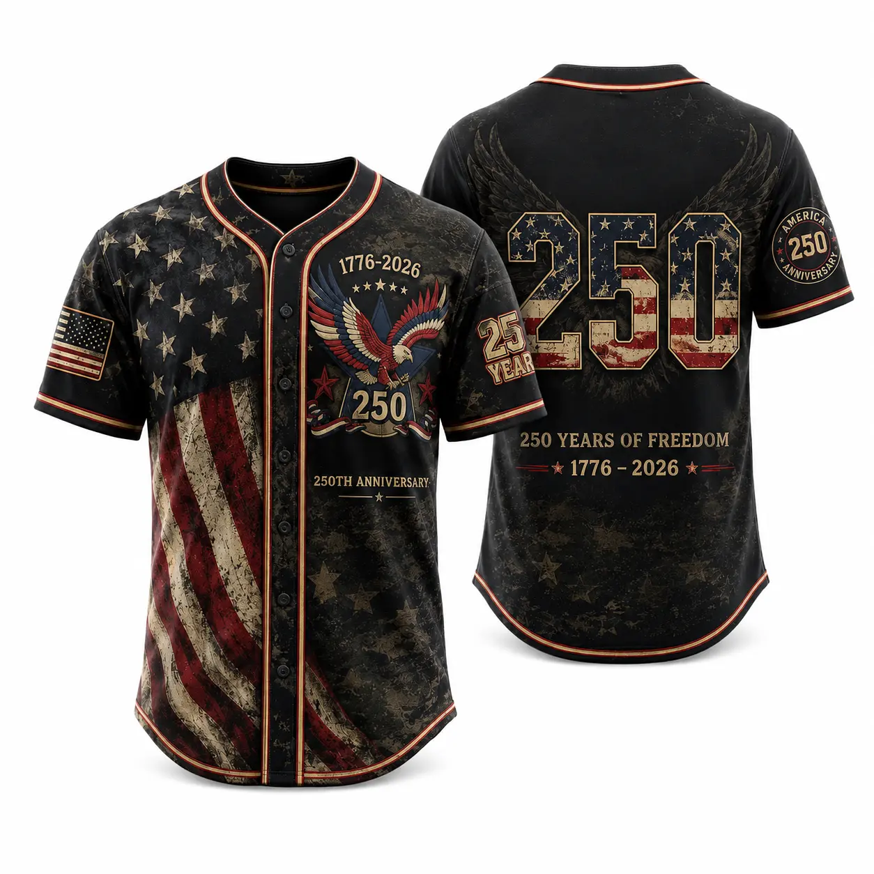 USA 250th Anniversary Baseball Jersey Detail