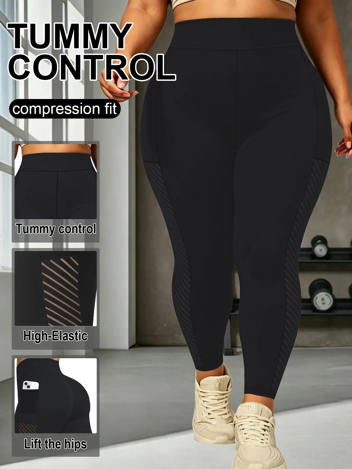 High-Waisted Yoga Pants with Pockets, Tight-Fit Exercise Wear for Plus Size, Athletic Compression Leggings for Running & Cycling, Daily Fitness Apparel, Comfy Yoga Pants
