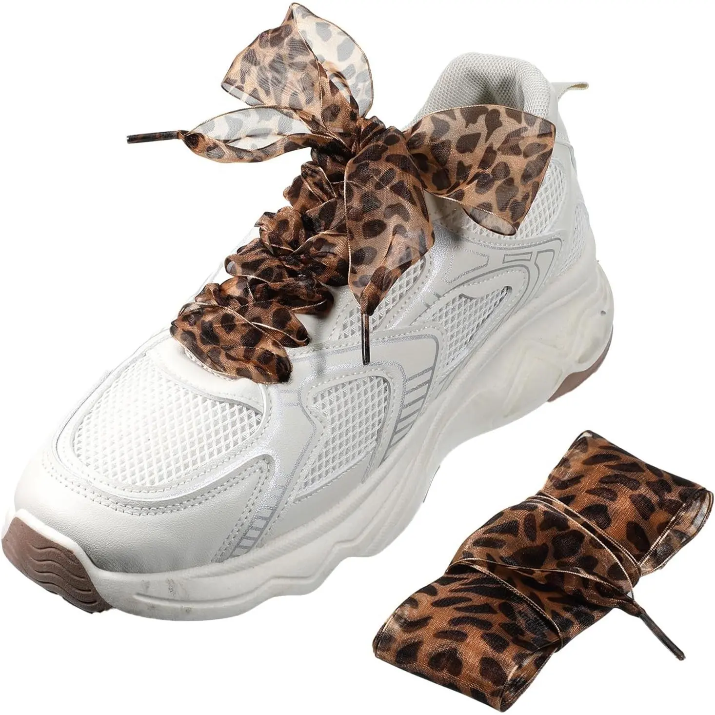 2 Pairs Leopard Shoelaces, 120cm Brown Satin, Leopard Print Shoe Laces For Women & Girls, Cute Ribbon Shoelaces For Sneakers & Casual Shoes, Brown