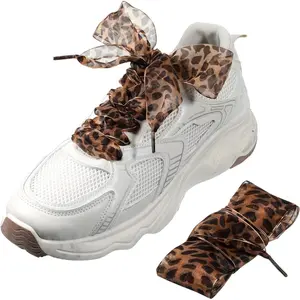 2 Pairs Leopard Shoelaces, 120cm Brown Satin, Leopard Print Shoe Laces For Women & Girls, Cute Ribbon Shoelaces For Sneakers & Casual Shoes, Brown