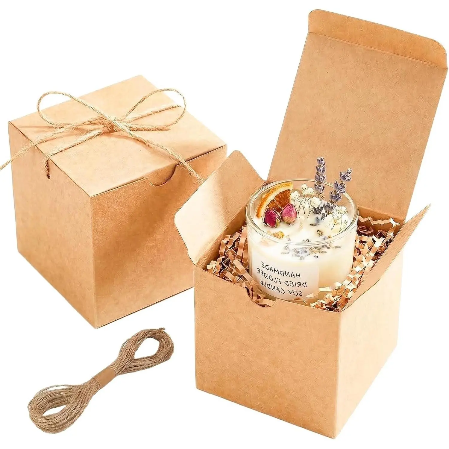 10 Pack 4x4x4 Small Brown Gift Boxes with Lids & Twine - Premium USA Kraft Cardboard - Pop-Up Easy Assembly Gift Boxes for Presents, Candles, Mugs, Ornaments, FavorsGift