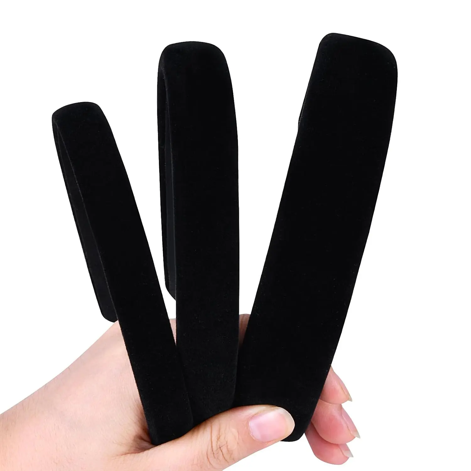 3 Pack Black Velvet Headbands for Women, Soft Padded Plain Vintage Style, Simple Thick Hair Accessories in Assorted Widths, 3 Different Width, Female, Velvet Sponge, Three Widths