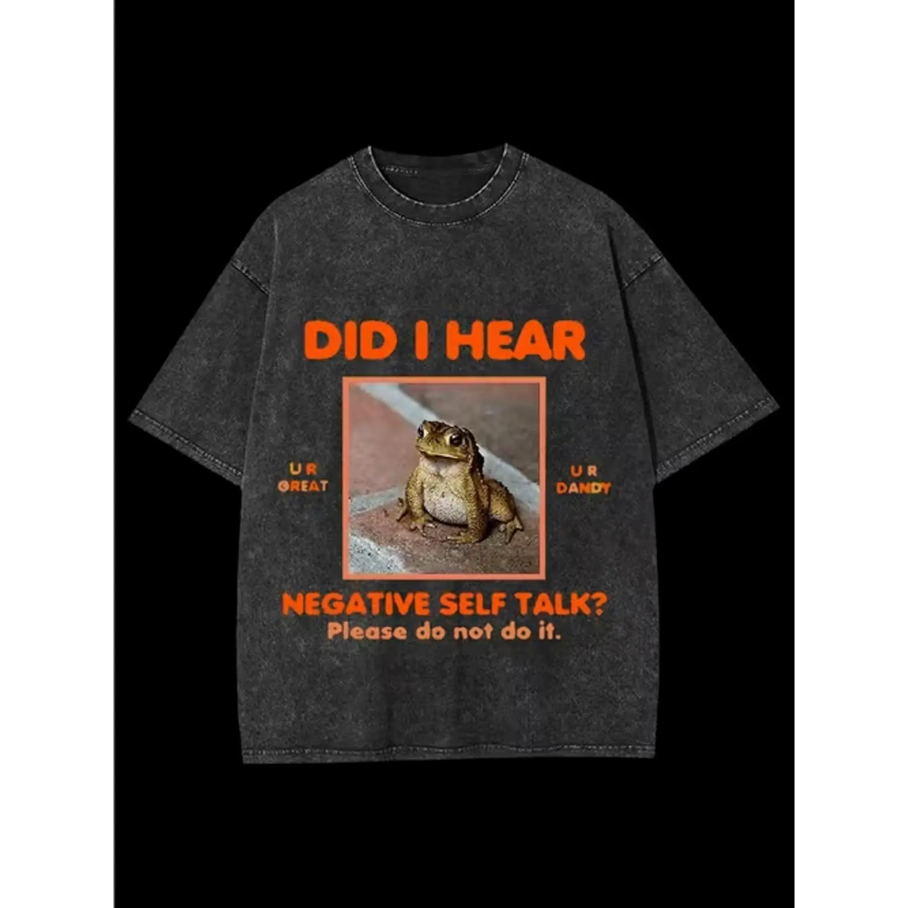 100% Cotton Vintage Washed Oversized T-Shirt, Did I Hear Negative Self Talk Funny Meme Toad Photo Graphic Tee Positive Mental Health Motivational Casual Short Sleeve Top Trendy Self Love Encouragement Gift For Teens Streetwear Men Women