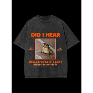 100% Cotton Vintage Washed Oversized T-Shirt, Did I Hear Negative Self Talk Funny Meme Toad Photo Graphic Tee Positive Mental Health Motivational Casual Short Sleeve Top Trendy Self Love Encouragement Gift For Teens Streetwear Men Women