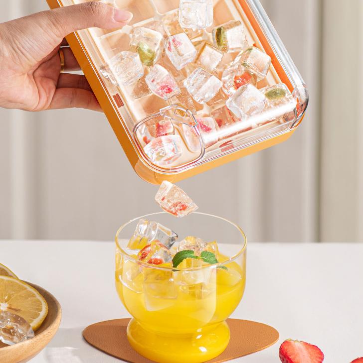Press-Release Ice Maker, Hygienic Non-Touch Ice Cube Tray, Stackable Silicone Molds for Iced Coffee, Cocktails & Meal Prep