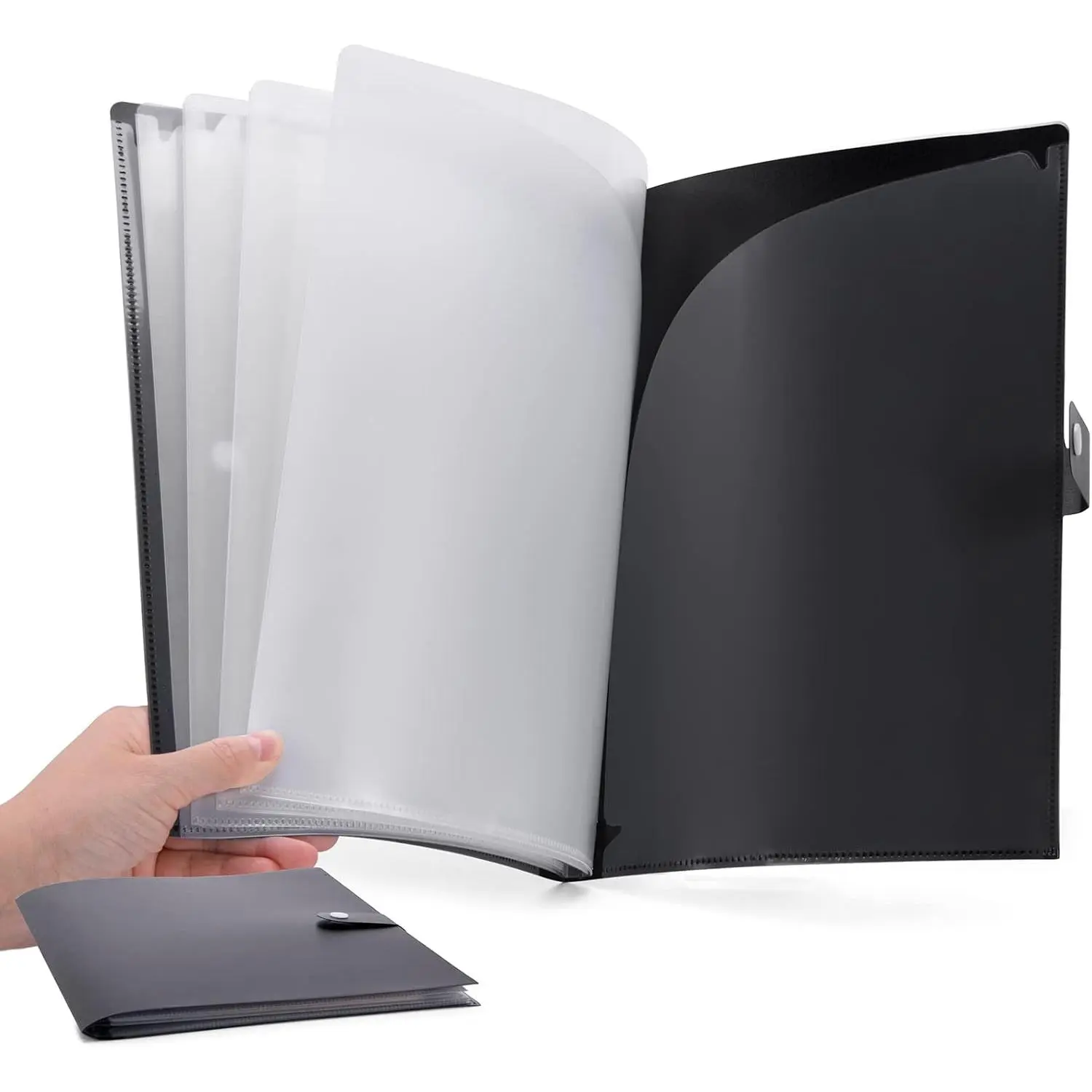 10-Pocket File Folder, Letter A4 Paper Project Organizer Folders with Snap Button, Plastic Document Organizer for School Office