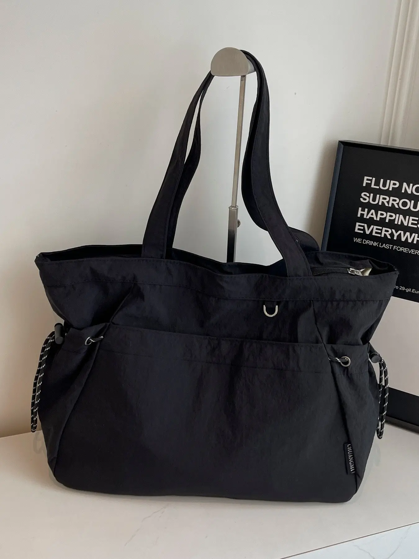 Simple Solid Color Durable Tote Bag, Versatile Handbag for Fitness and Travel, Large Capacity Shoulder Bag with Attachments