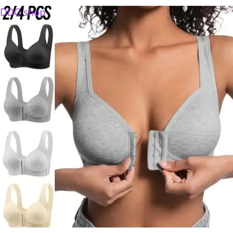 2/4pcs  Women's Contrast Hook & Eye Front Push Up Bra, Soft Comfortable Elegant Breathable Wireless Lingerie Top for Daily Wear, Bra Pack, Women's Lingerie for All Seasons