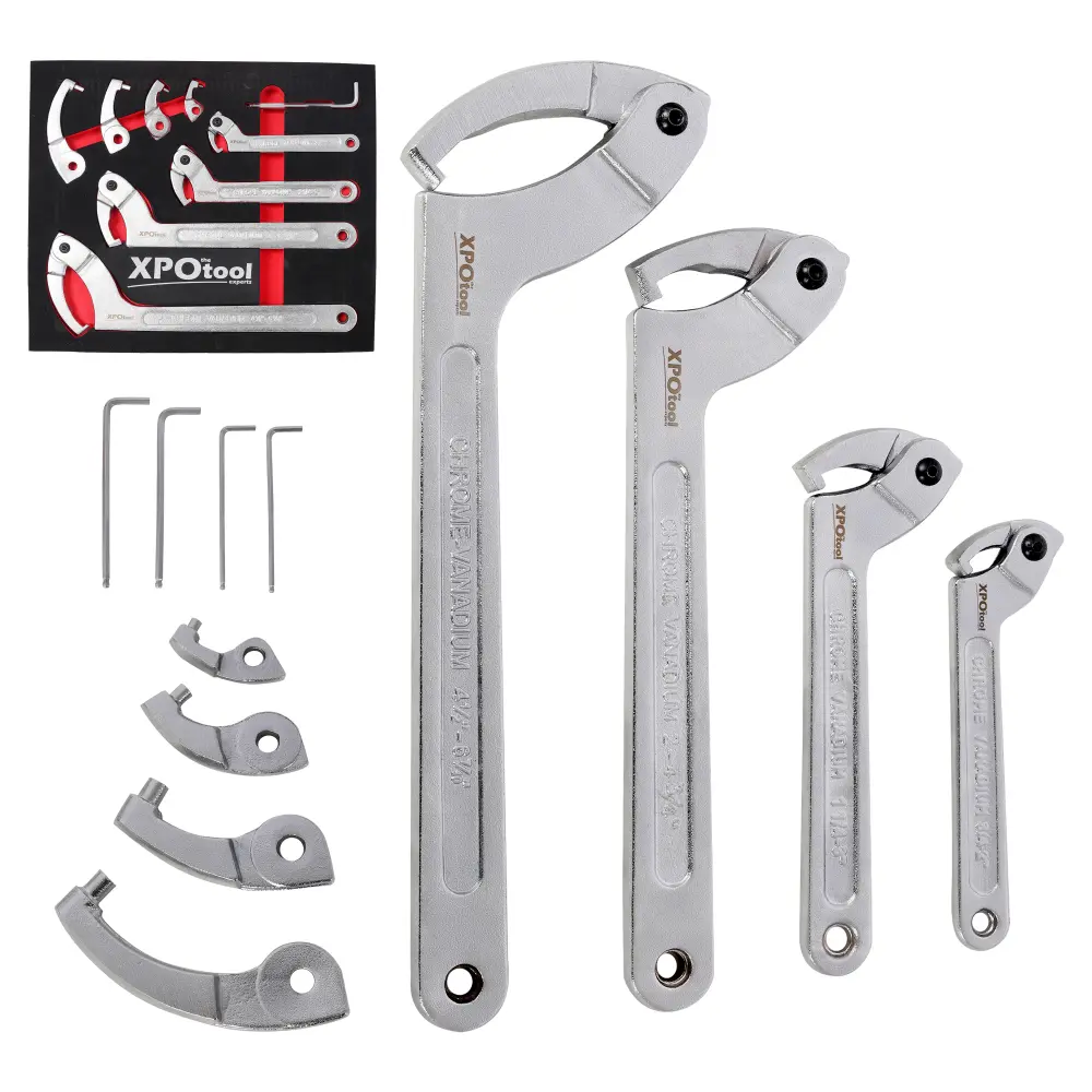 12Pcs Adjustable Hook C Spanner Wrench Set, Pin Spanner Wrench Tool Kit, Multiple Inch Size Range, For Motorcycle Coilover Shock, Car Suspension, Pipe Heating Maintenance