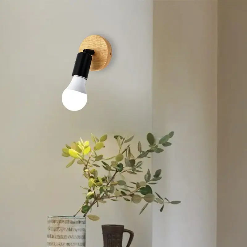 Adjustable Wall Lamps Set of Two, Solid Wood Base with Iron Lamp Head, E27 Universal Socket, Rotatable, Ideal for Bedroom, Hallway, Cafe