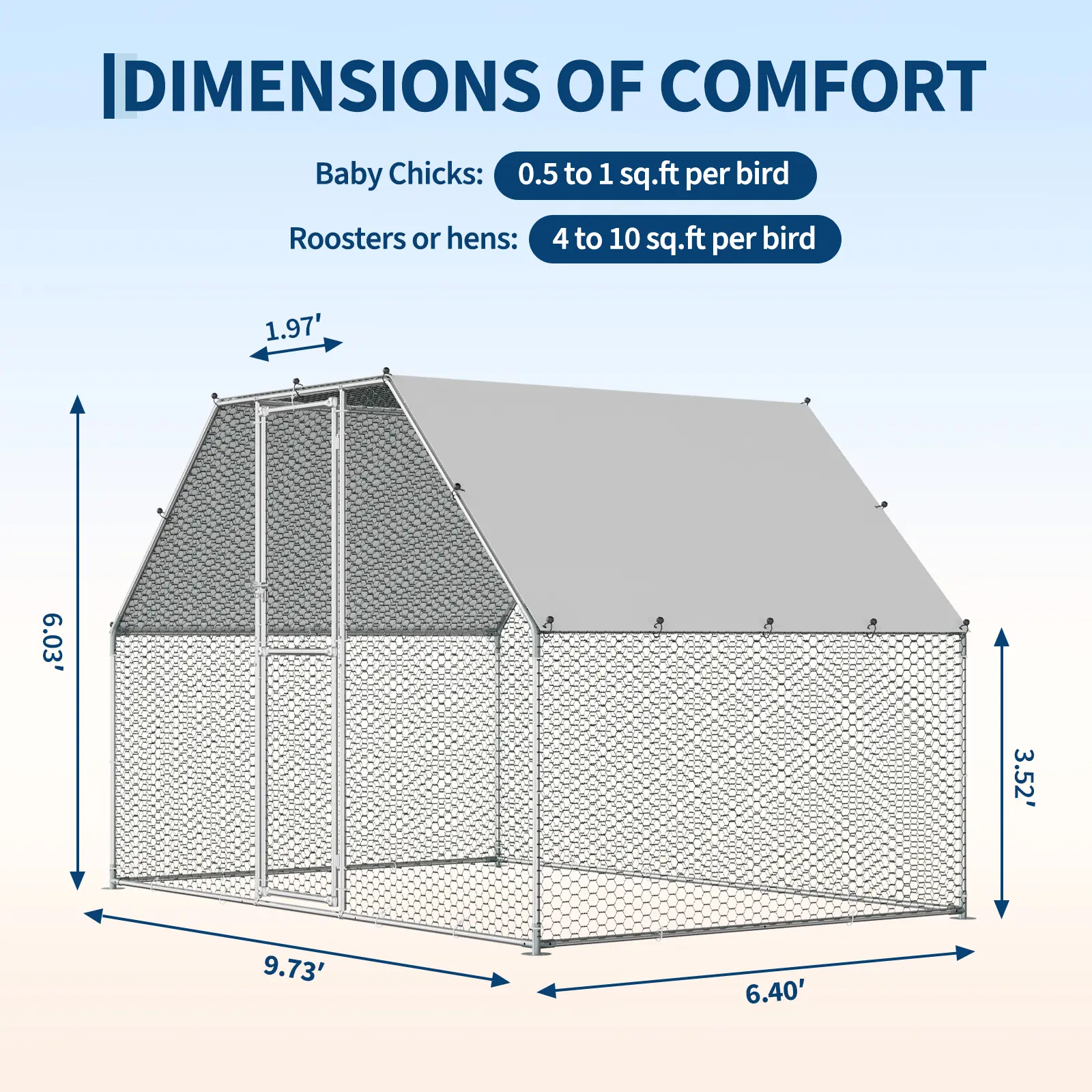 Walk‑In Metal Poultry Cage for 6‑20 Chickens – Outdoor Chicken Coop with Anti‑UV Waterproof Cover, Heavy‑Duty Farm Backyard Pen, Multiple Sizes Available