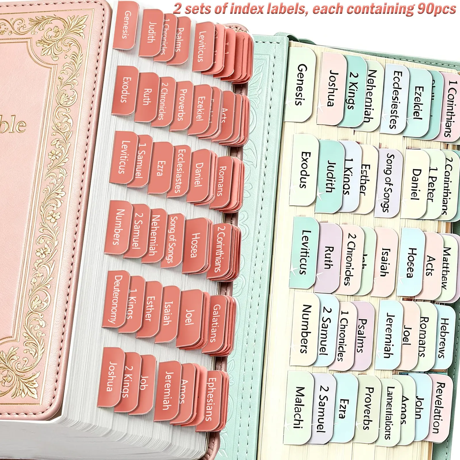 Bible Tabs for Christian Women, 2 Sets of 90pcs Comprehensive Large Print Tabs, Laminated Scripture Dividers, Index Dividers, & Mint Pastel, Bible Study Accessories