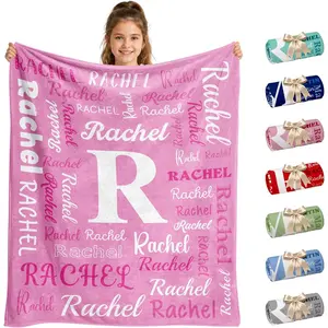 Custom Name Throw Blanket, Personalized Blanket with Customized Name, Soft Flannel Blanket for Kids Adults Boys Girls Teens, Custom Gifts for Christmas Birthday