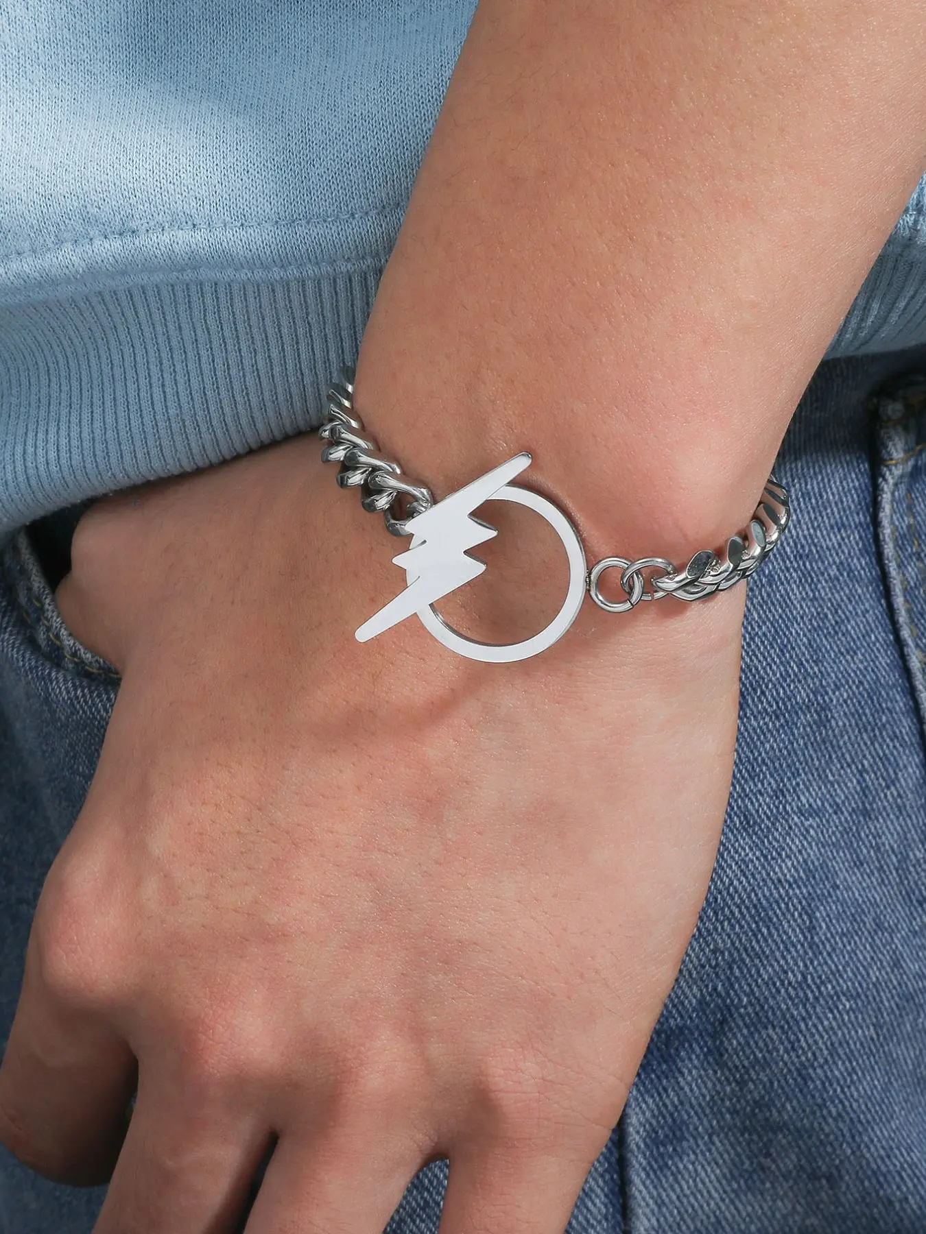 Lightning Cuban Chunky Chain Bracelet for Men, Stainless Steel Y2K Cyberpunk Jewelry, Fashion Gift, Trendy Accessory, Perfect for Stylish