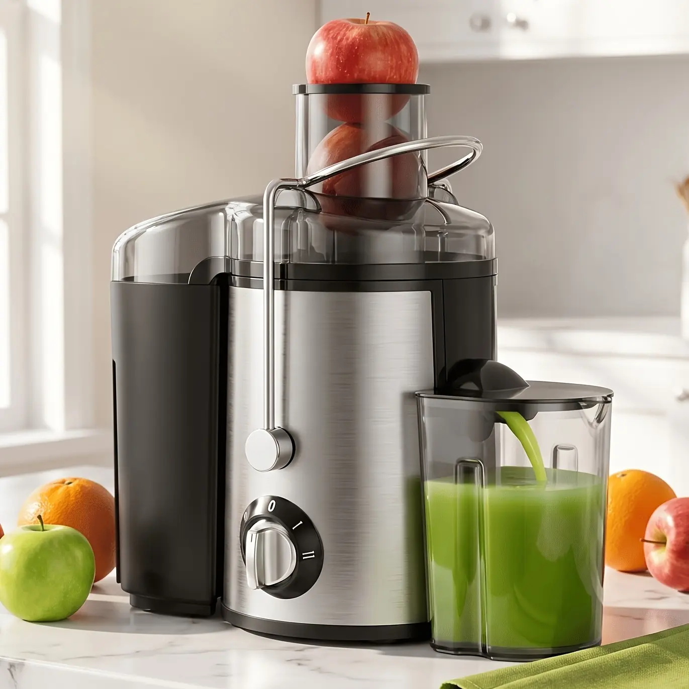 Electric Centrifugal Fruit and Vegetable Juicer - 2-Speed Adjustable, 3-in Wide Feed Chute, 0.52-qt Juice Cup, 54oz Pulp Container, Easy-to-Clean Home Kitchen Appliance