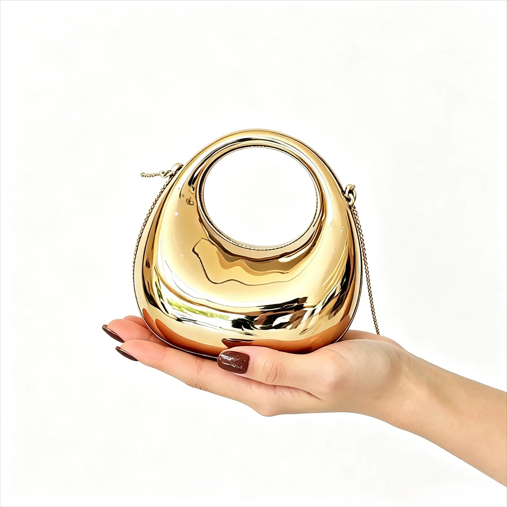 Metallic Gloss Mini Ring Evening Bag, Trendy Solid Color Crossbody Purse, Versatile Handbag for Daily Commute, Night Party, Suitable as Holiday Gift