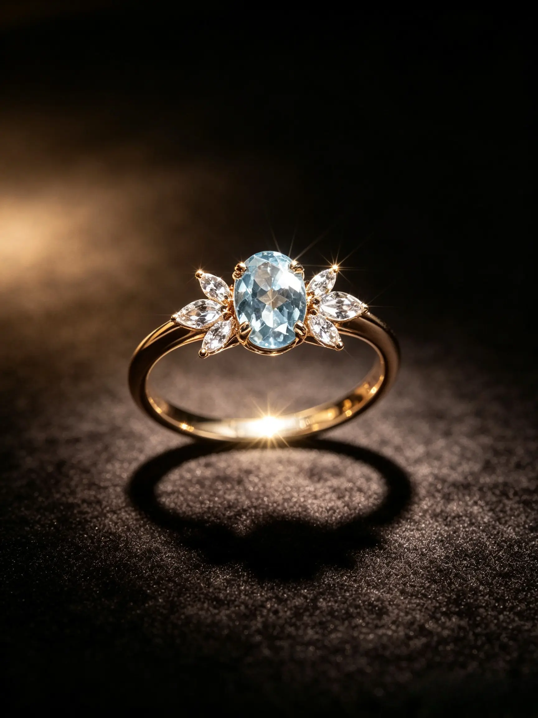 Women Oval Simulated Aquamarine Ring, Marquise Cubic Zirconia Butterfly Side Accent Dainty Thin Band Ring, Gold Plating Setting, Vintage Fairy Elegant Daily Promise Engagement Wedding Finger Jewelry Gift For Her