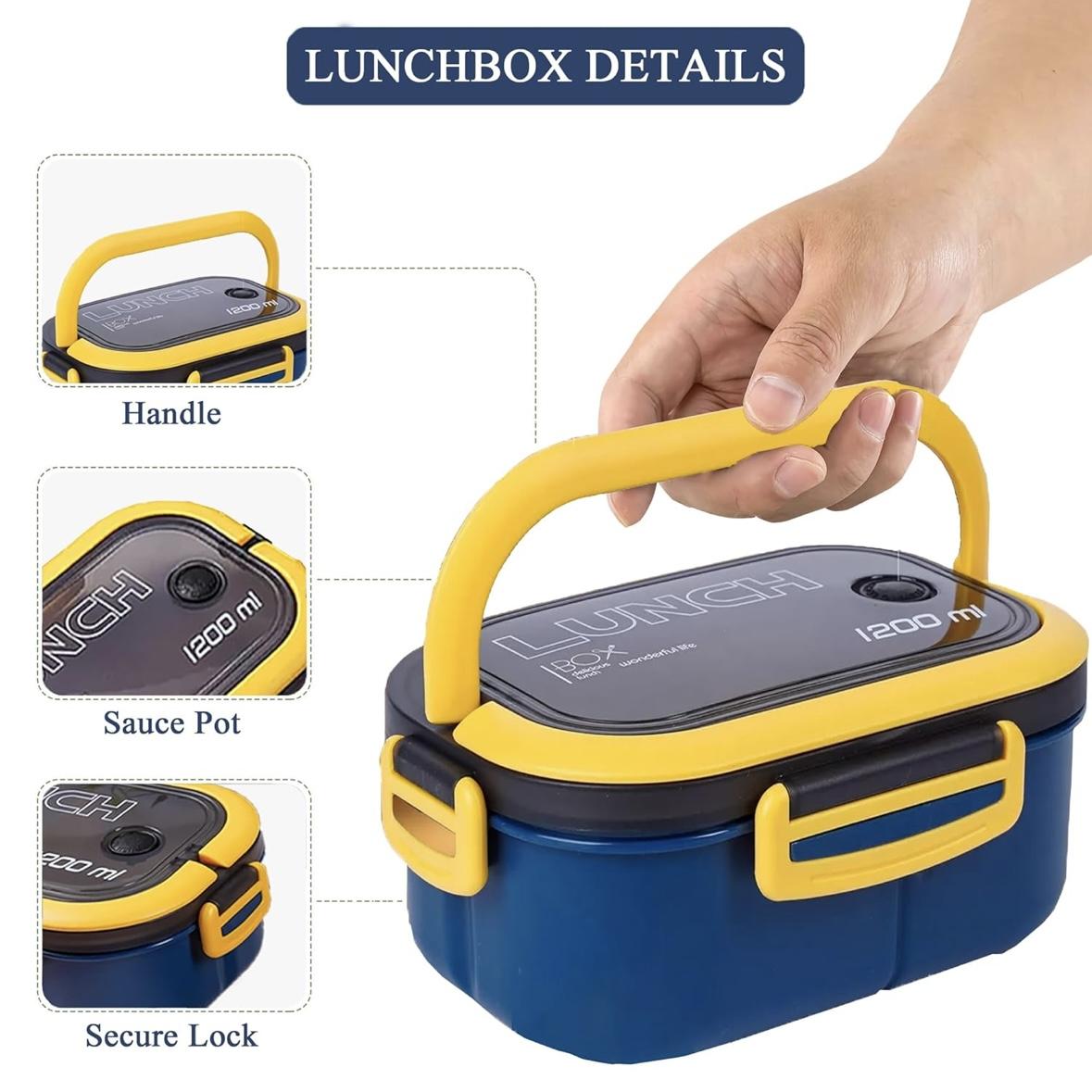 Double Layer Lunch Box with Compartments, Microwave Safe Reusable Plastic Food Container Set, Durable & Dishwasher Friendly, Ideal for School Work Use