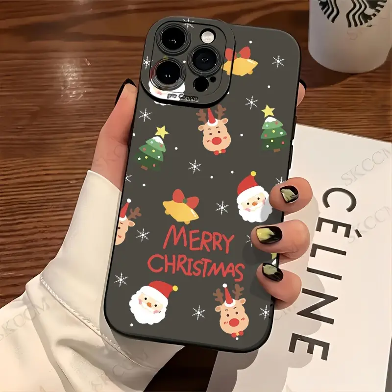 Phone Case: New Fun Cartoon Snowflake Bell Christmas Tree Deer Head Santa Creative Hot-Selling Phone Case - Compatible With iPhone 16E/XR/XS/X/11/12/13/14/15/16/17 Pro Max/Plus, Shockproof Full Protection Phone Case, Ideal Birthday Gift