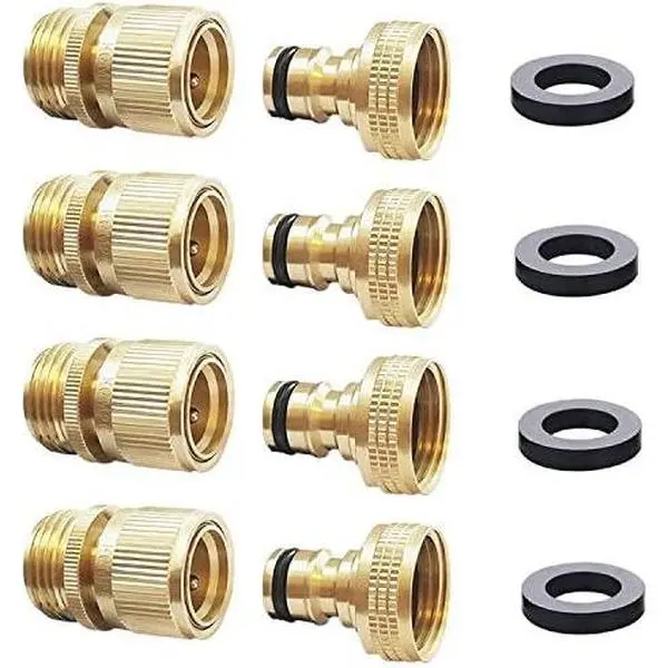 Garden Hose Quick Connect Solid Brass Quick Connector Garden Hose Fitting Water Hose Connectors 3/4 inch (4 Female+ 4Male)