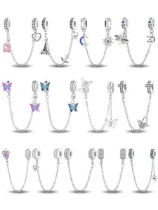 Elegant European Style Safety Chain Spacer Charms with Eiffel Tower Airplane and Celestial Motifs in Copper for Women’s DIY Jewelry Making