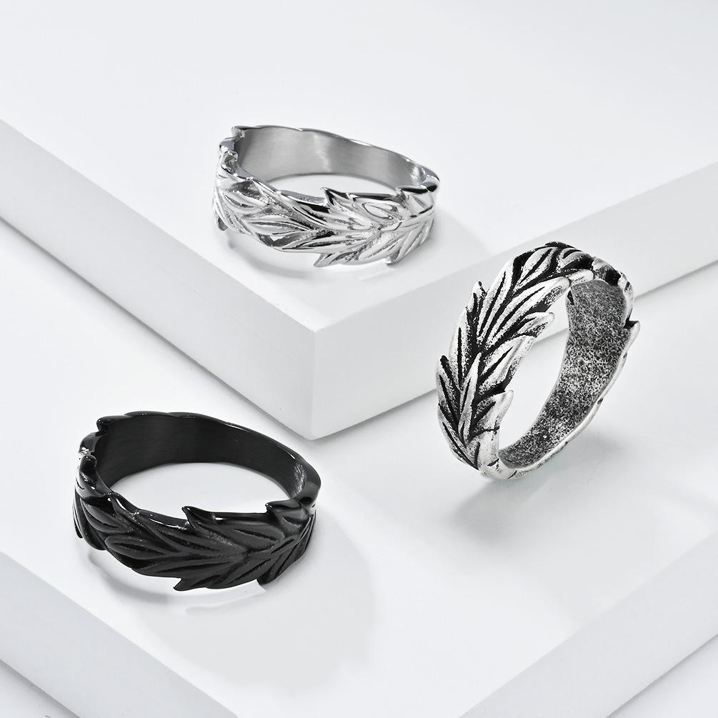 retro neutral wind hemp leaf titanium steel ring ring niche personality wheat ear pattern stainless steel hand jewelry