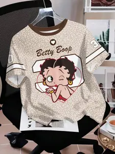Women's Summer Cartoon Doll Print Short Sleeve T-Shirt, Casual Loose-Fit Top, Y2K Fashion Style, Spring & Fall Wear