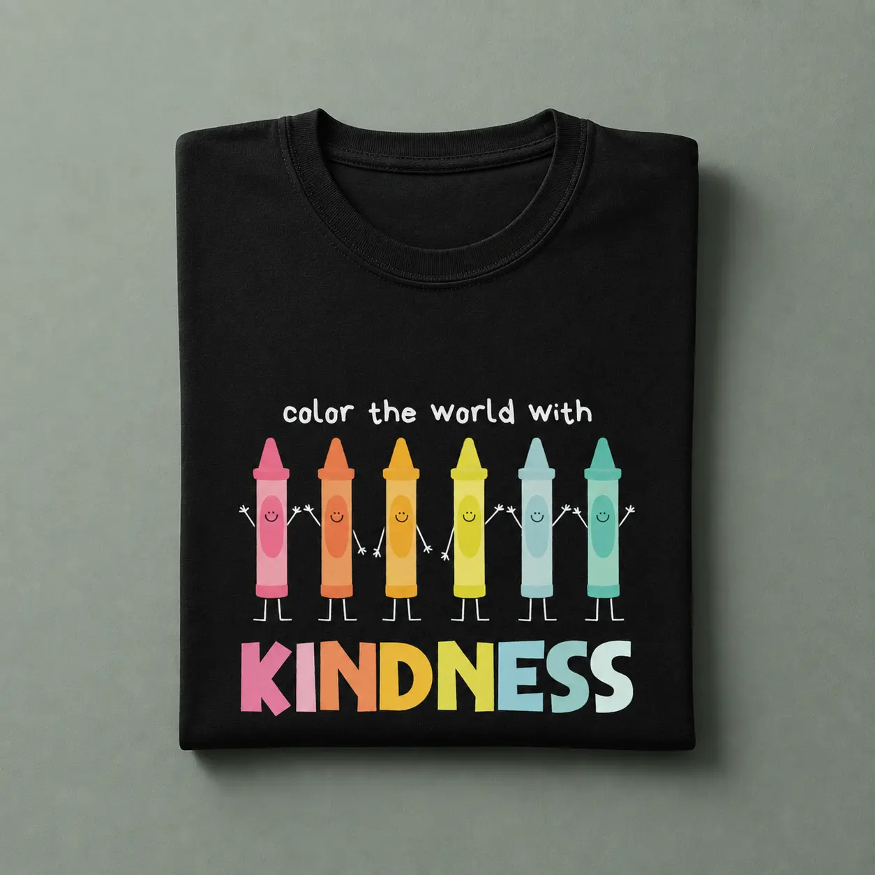 Color The World With Kindness Cute Crayon Character Graphic T Shirt Colorful Back To School Teacher Tee Kindness Classroom Tshirt Teacher Appreciation Casual Oversized Top vintage t shirt women graphic t oversized tshirt women