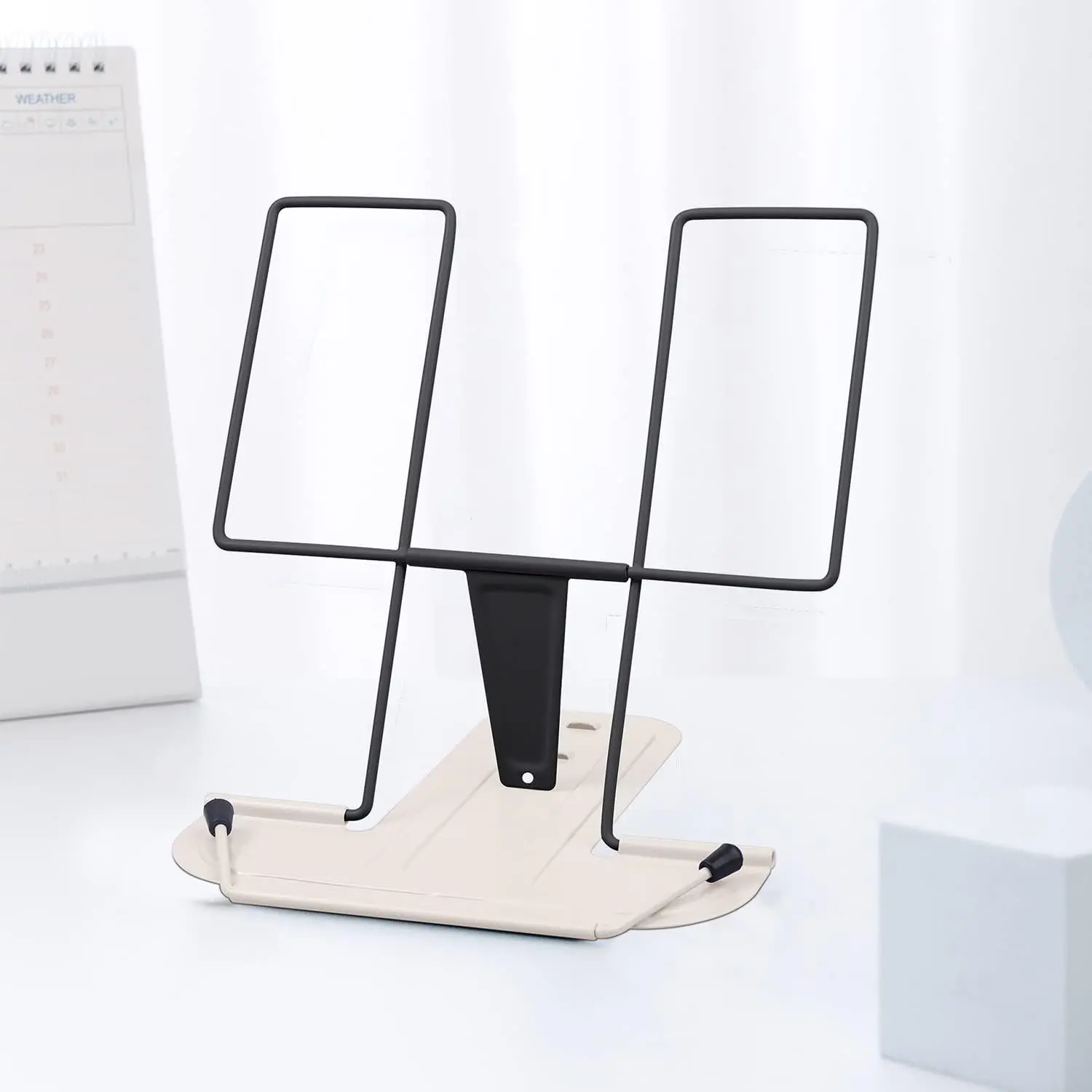 Metal Book Stand for Desk, Adjustable Reading Rest Book Holder, Portable Cookbook Documents Holder, Sturdy Typing Stand for Recipes Textbooks Tablet  Books with Page Clips (+Black)