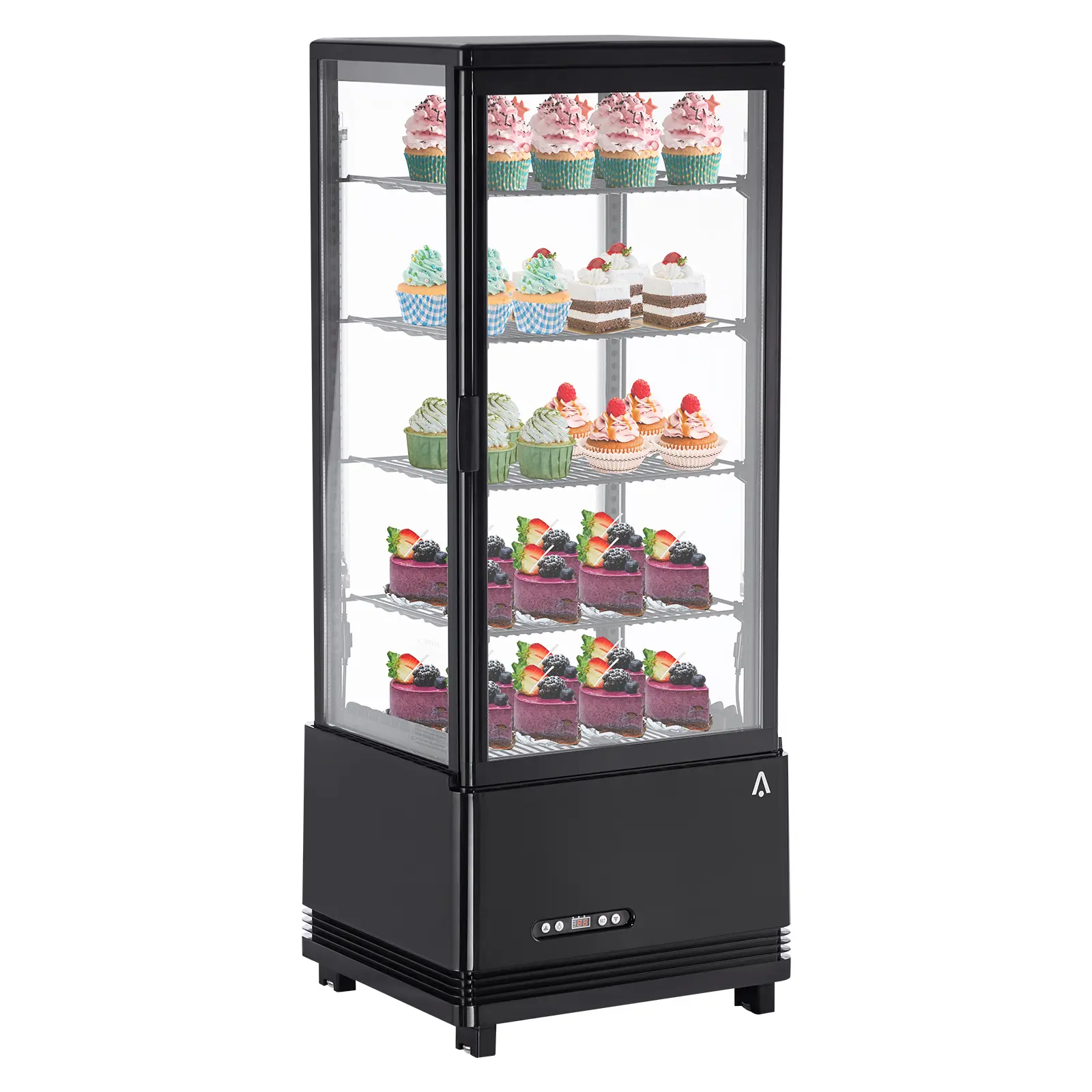 Rectangular Commercial Countertop Display Refrigerator 3.4 Cu.Ft - Double-Layer Tempered Glass, LED Lighting, Adjustable Shelves, Automatic Defrost - Ideal for Bakery Café - White/Black