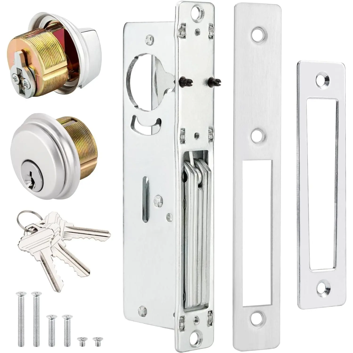 Storefront Mortise Door Lock Commercial Mortise Lock with Lock Cylinder Double Cylinder Deadbolt Lock Set (1-1/8" Backset)
