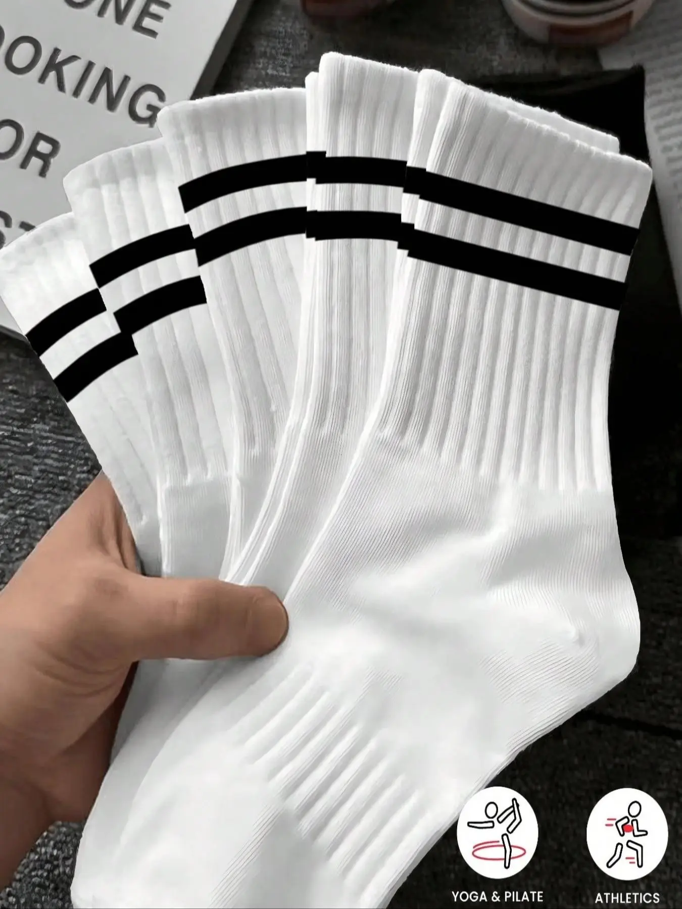 6 Pairs Men's Sporty High-Cut Socks, Striped Mid-Calf Socks, Campus Teen Versatile Long Socks, Comfortable Soft Skin-Friendly, Daily Wear