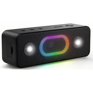 Bluetooth Speaker, Wireless Portable Outdoor Speakers, Bold Sound and Ambient Light, IPX6 Waterproof, 24H Playtime, TWS Pairing, Built-in Mic, Home/Travel/Beach Essential, Birthday Gift, Black