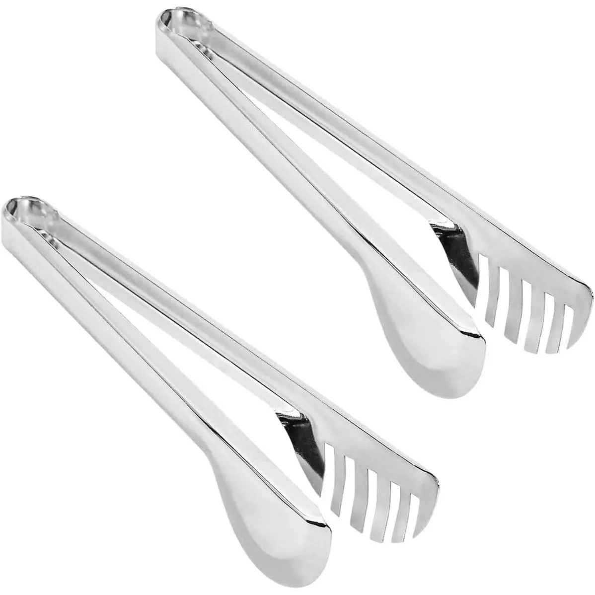 9.5 Inch 2-Pack Stainless Steel Silver Kitchen Utensils Set, Non-Slip Easy-Grip Salad Tongs with Easy Clip Lock for Cooking, Serving (Oven-Safe)