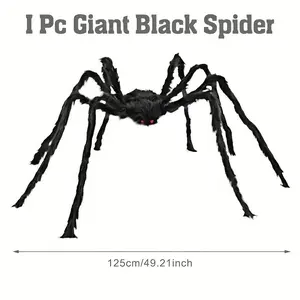 1 Piece Giant Fairy Halloween Fake Spider - Realistic Furry Black Artificial Spider Decor, 125cm Size, Durable Polyester for Indoor & Outdoor Yard Party and Room Ornament, No Power Required, Spooky Halloween Prop, Weatherproof Decoration for Party Arrange