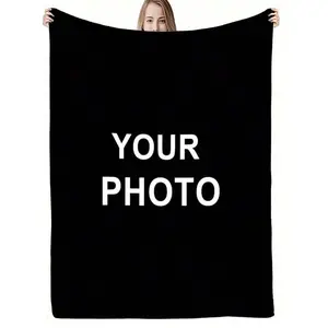 Custom Full Black Photo Blanket, Personalized Flannel Throw Blanket with Your Photo, Soft Cozy Memory Blanket for Couples Family Pet, Birthday Anniversary Gift for Couch Bed Bedroom Decor