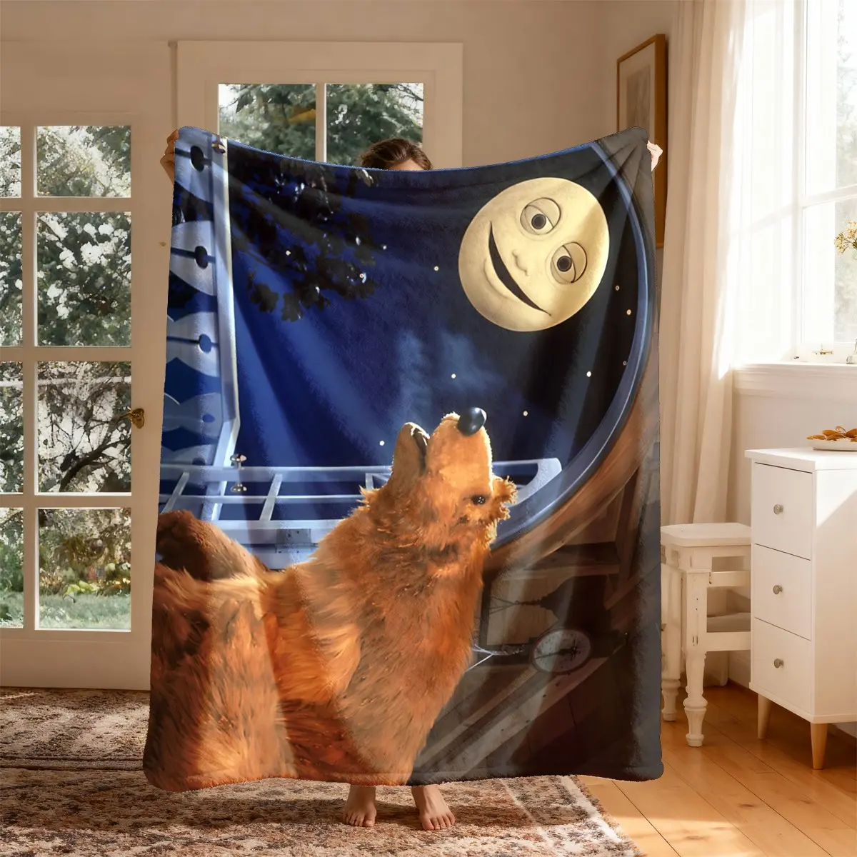 Blue Bear Pattern Flannel Blanket, Large Size, Soft and Lightweight, Perfect for All Seasons, Ideal for Bed, Sofa, Office, Camping, Travel, Soft Blanket Throw