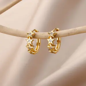 Stainless Steel Star Hoop Earings For Women 2026 New In Luxury Gold Color Earrings Ear Jewelry Gift
