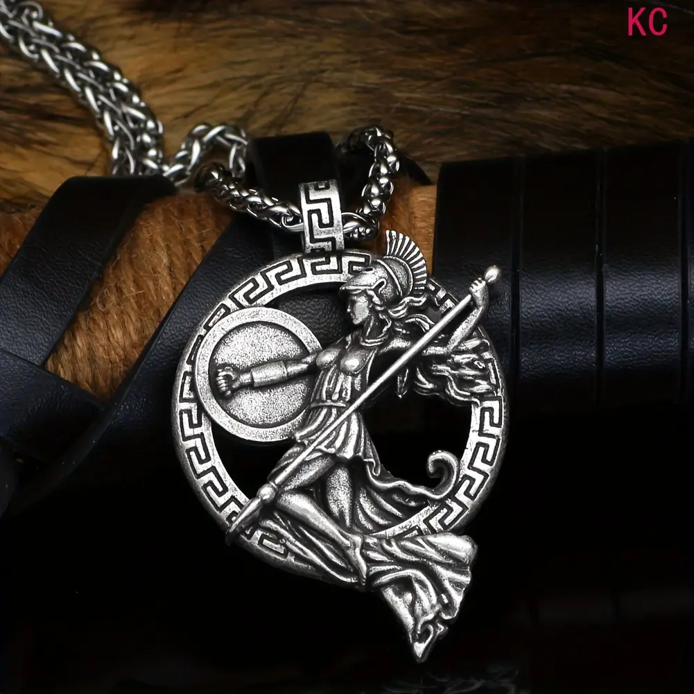 Vintage Greek Mythology Warrior Goddess Pendant Necklace, Decorative Chain Included, Stylish Accessory For Daily Casual Matching