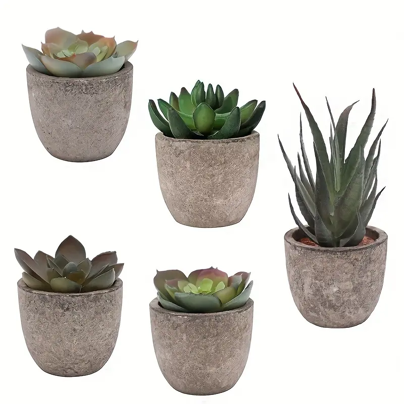 5 Pots 1 Set Cross-border Hot Selling Simulation Succulent Potted Plants Paper Pulp Potted Plants Desktop Small Ornaments