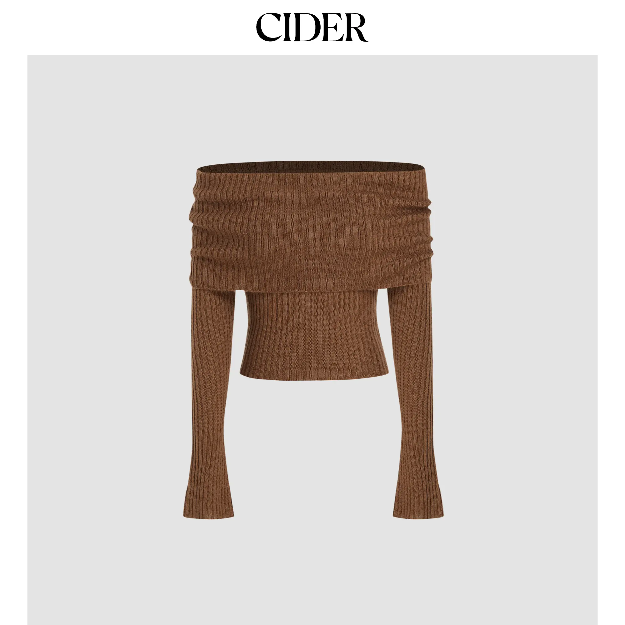 Cider [size 2-26] Off-shoulder Knitted Ruched Bell Sleeve Top