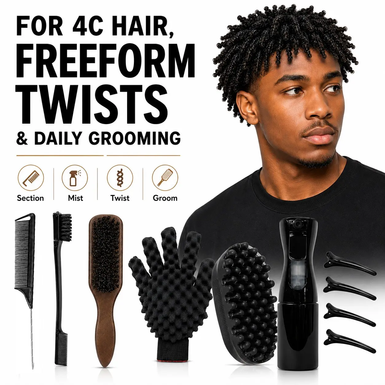 10Pcs 4C Hair Styling Kit for Twists, Coils & Freeform Locs Heatless