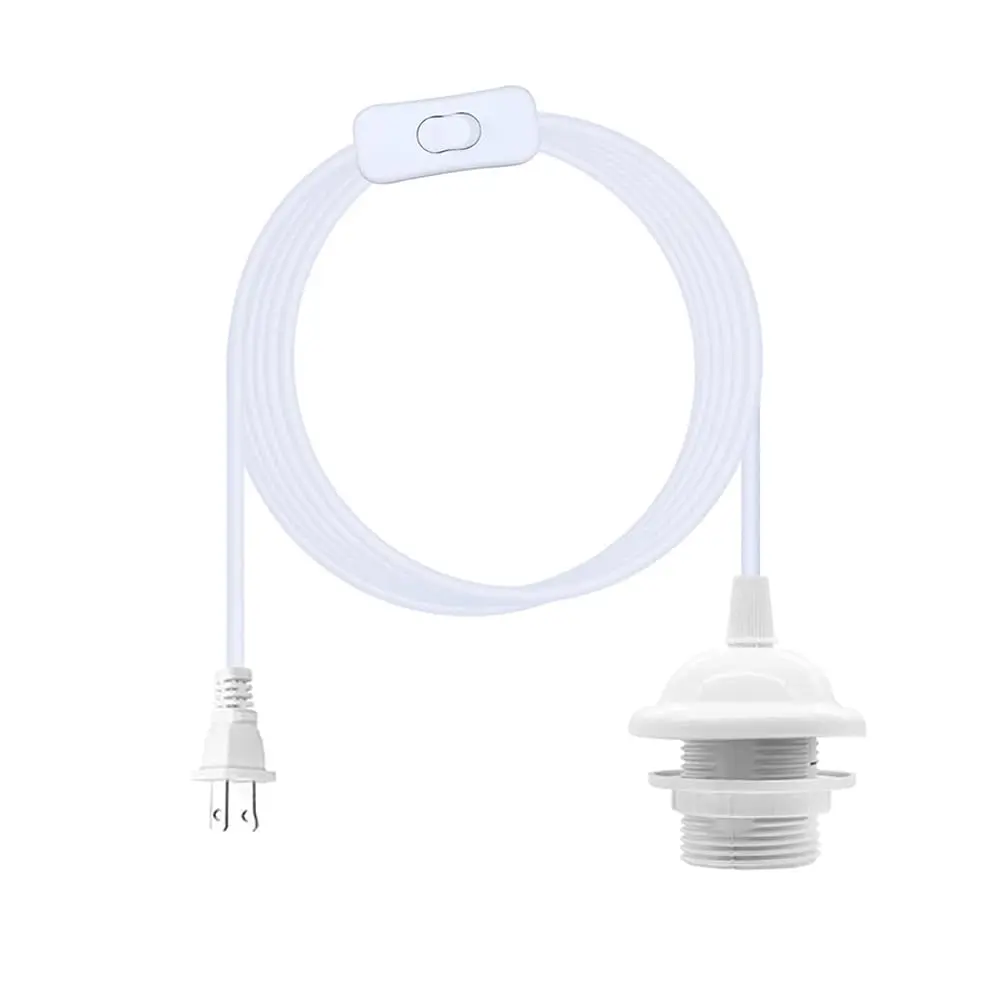 Plug in Pendant Light Socket Kit - 15Ft  Light Lantern Cord Lamp Kit, E26/E27 Bulb Socket Extension Cord with /Off , Socket Rings, White
