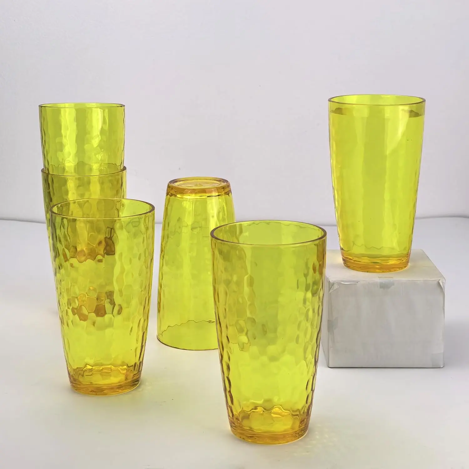20 Ounce  Drinking Glasses,  Plastic Tumbler, Stackable, , Shatter Proof, Dishwasher Safe, Set of 6 Cups (Yellow)