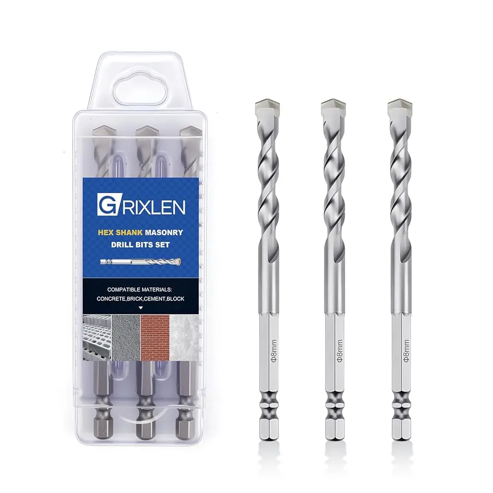 3 Pack Hex Shank Hammer Drill Masonry Drill Bits, 4.3" /6" Length | for Concrete, Cement, Brick, Stone