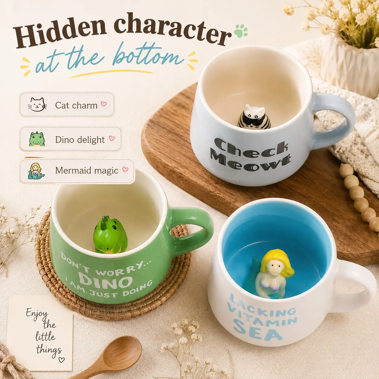 375ML Ceramic Mug with Cute Hidden Design, Perfect for Coffee, Milk, Hot Drinks, Fun Ceramic Mug, Ideal Birthday Gift, Unique and Adorable Cup