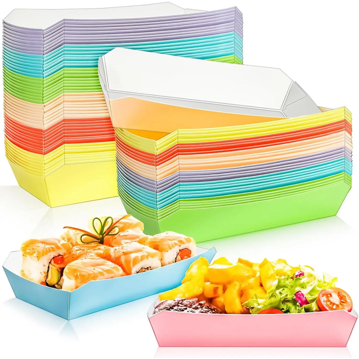 7inch 2.5Lb Paper  Boat Trays Disposable Paper Hot  Boat Containers, Colorful   Serving Tray  Plates for Hotdog Sandwich Popcorn Taco Snack Fries Nacho (50Pack)